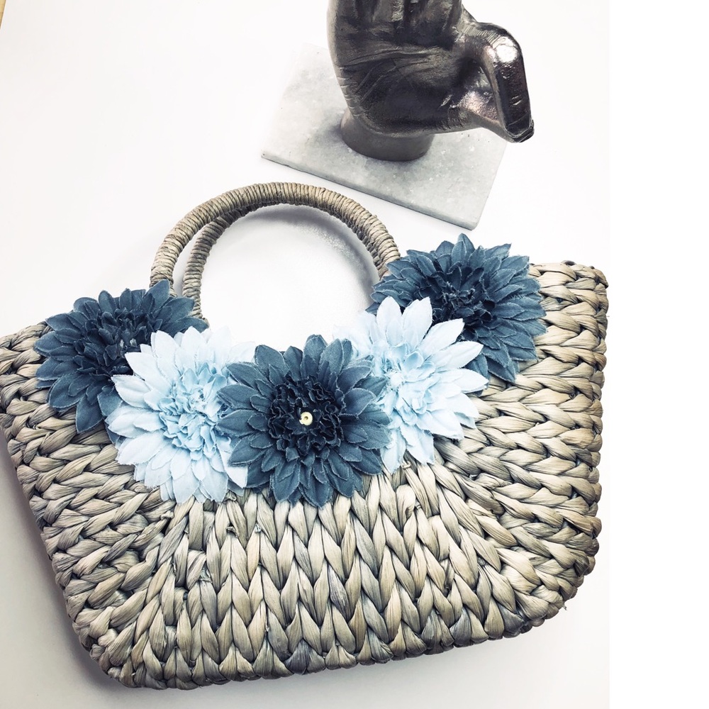 Jute Tote Bag with Flower Embellishments